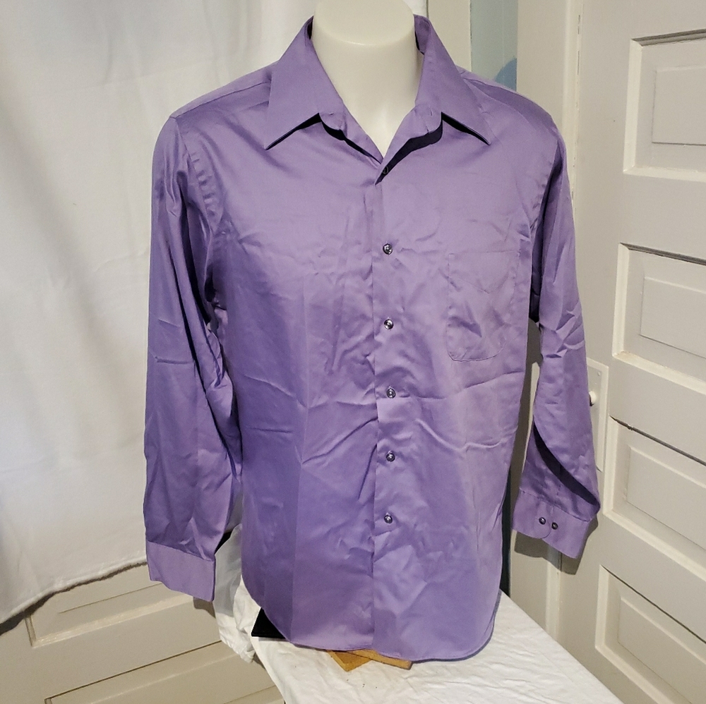Geoffrey Beene Sateen Purple Dress Shirt Large
